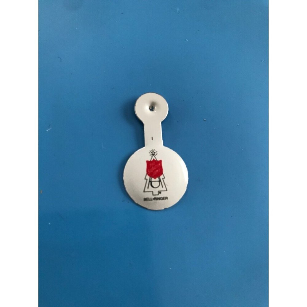 Vintage The Salvation Army Bell Ringer Merry Christmas Metal Tab Button Pin